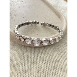 Vintage Monet Cuff Bracelet Silver Tone Rhinestones Bangle Elegant Glam Romantic